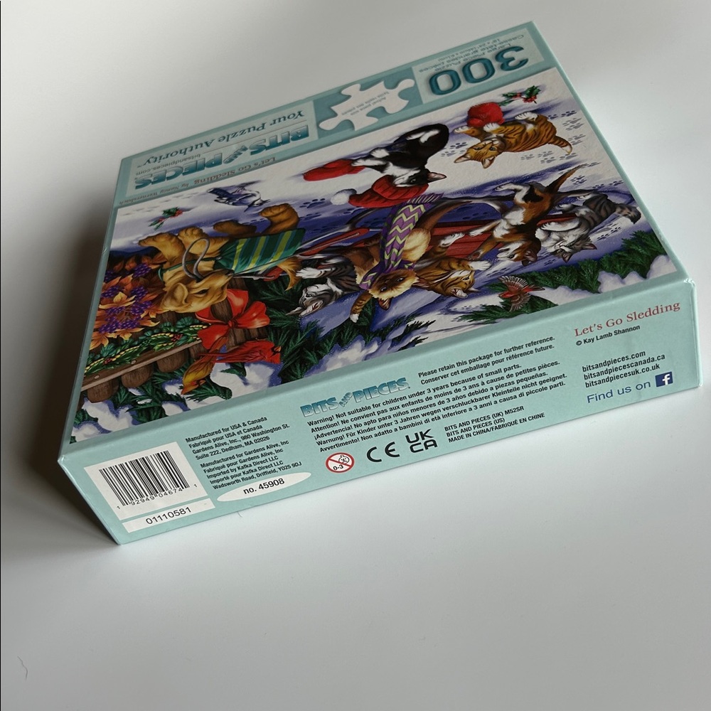 “Let’s Go Sledding” Dogs and Cats Christmas Winter 300pc Puzzle, Bits & Pieces - Picture 6 of 8